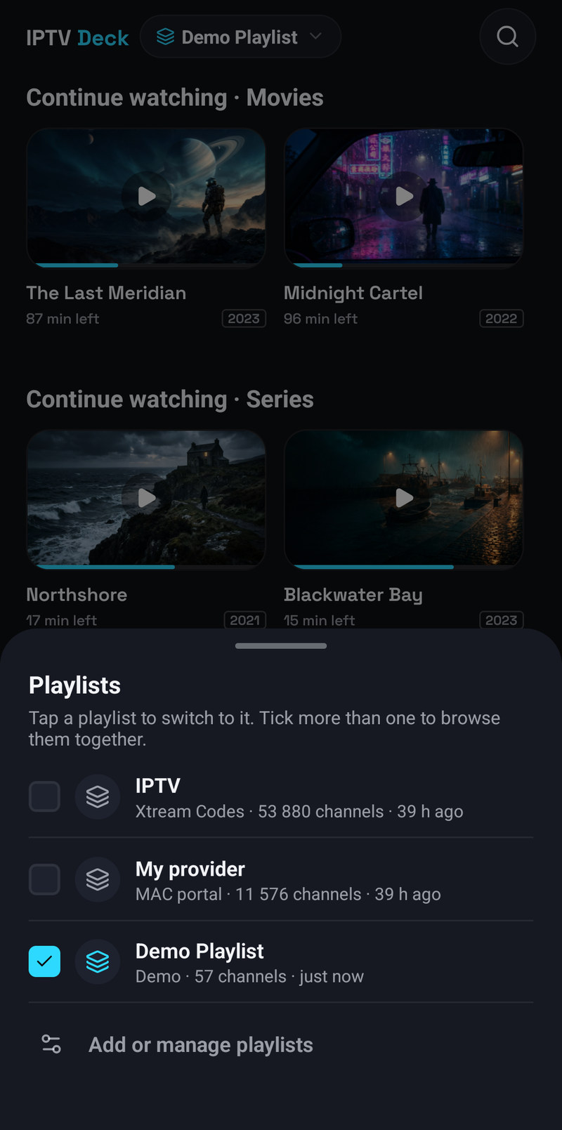 The playlist switcher on a phone
