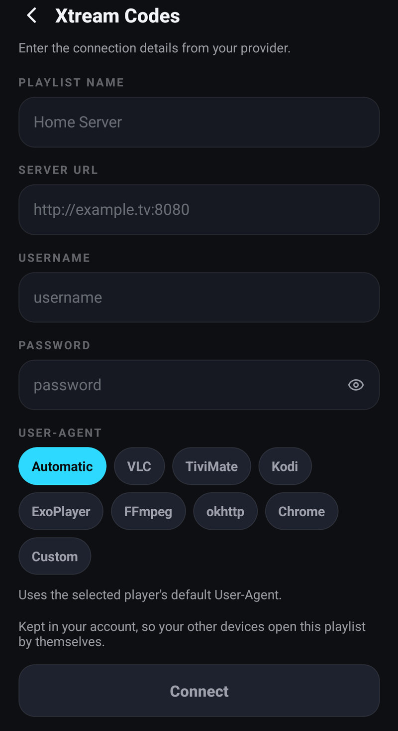 The Xtream Codes form