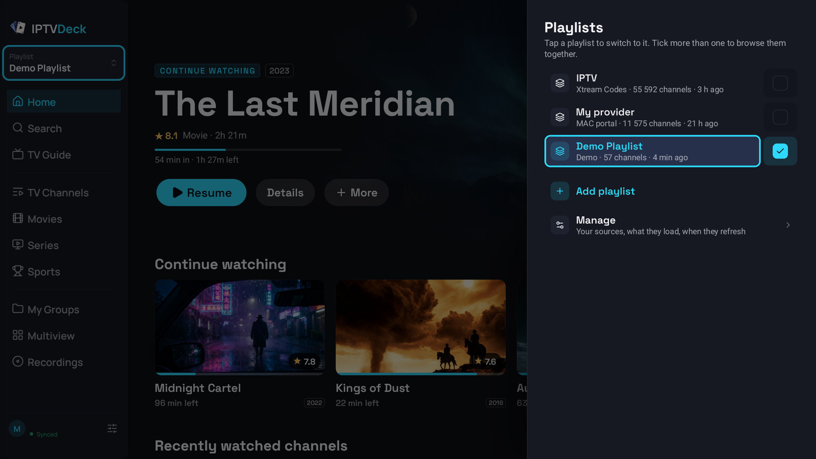 The playlist switcher on a television